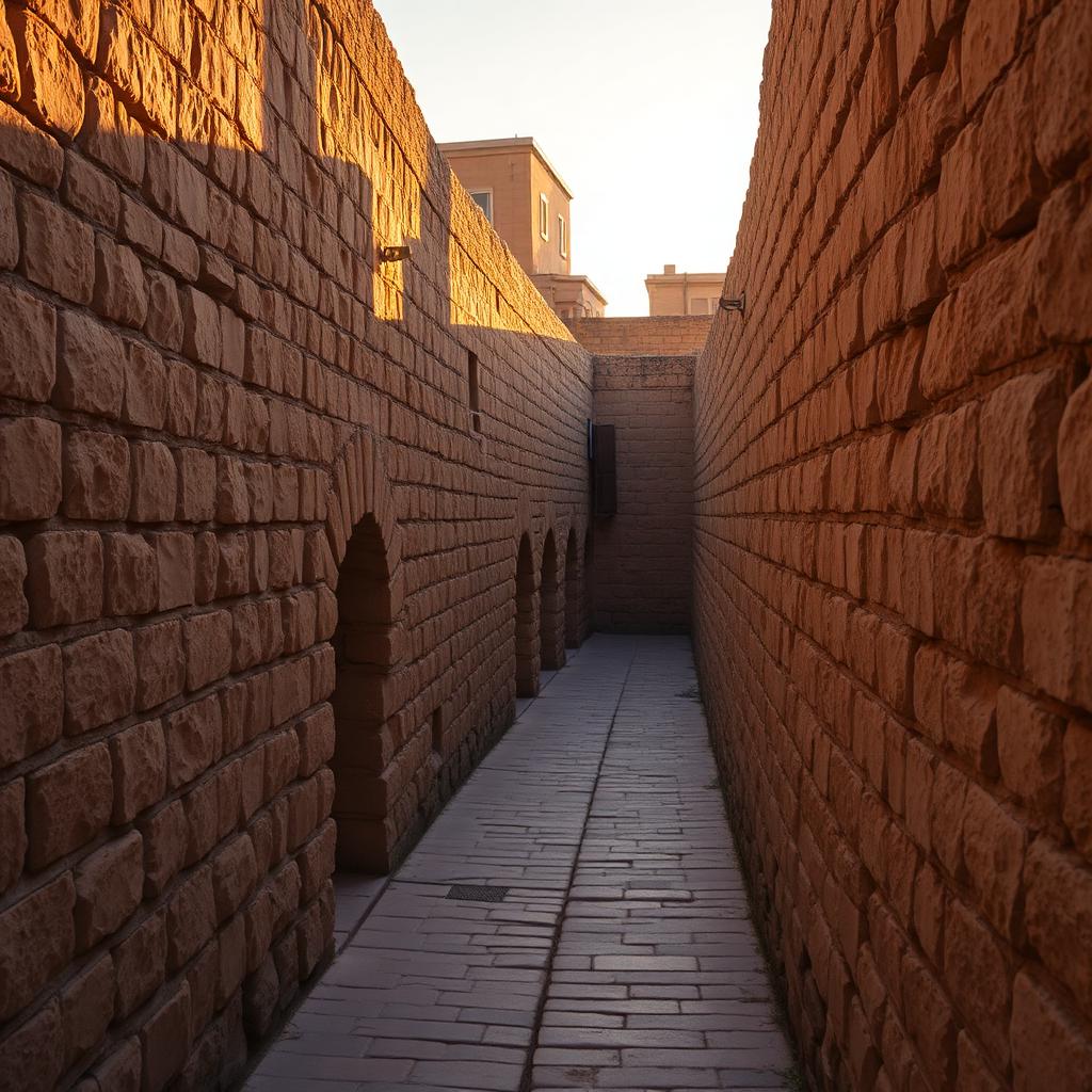 Narrow stone path through an ancient walled city