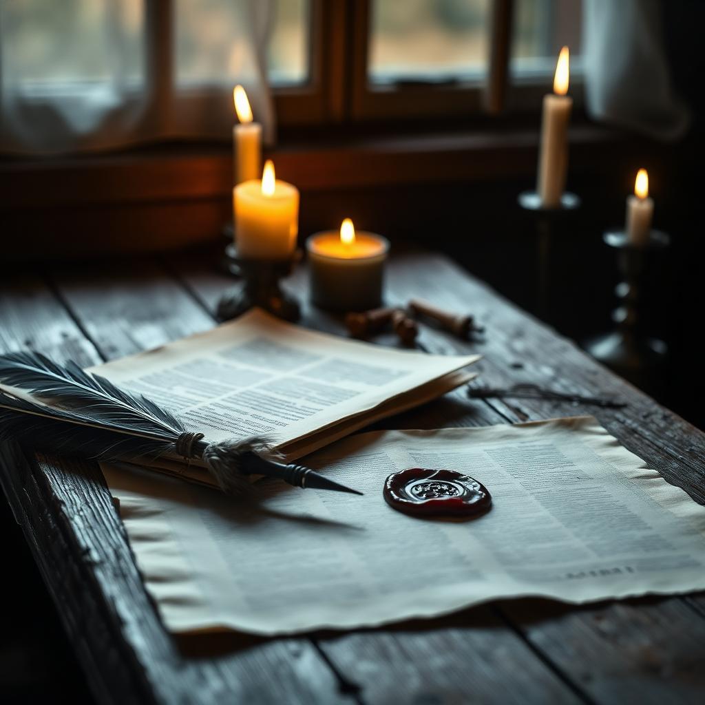 Ancient parchment letters and a quill by candlelight, symbolizing New Testament epistles