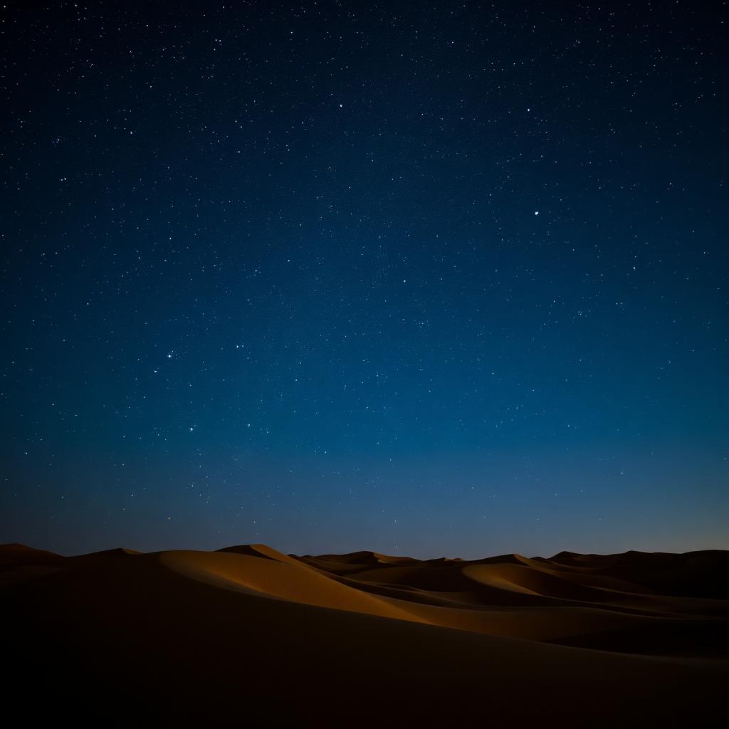 Starry night sky above desert dunes